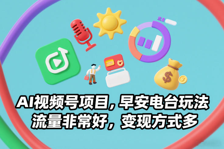 AI视频号项目，早安电台玩法，流量非常好，变现方式多-九节课