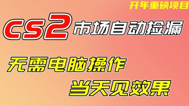 CS2市场自动捡漏项目，无需电脑操作，无需进入游戏，当天见效果，支持任何形式验证【揭秘】-九节课