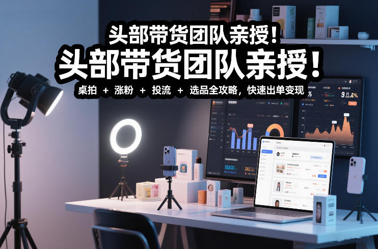 头部带货团队亲授！专业短视频实拍带货课：桌拍+涨粉+投流+选品全攻略，快速出单变现，月入2w+-九节课