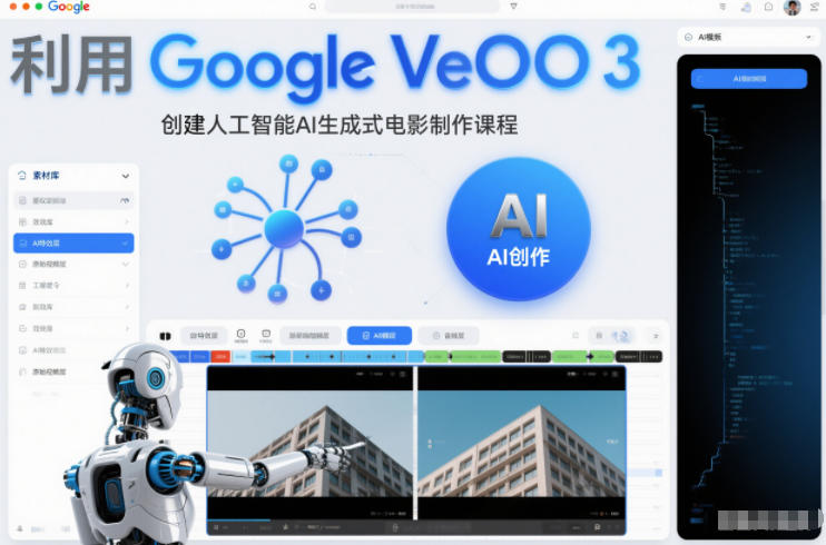 利l用Google Veo 3创建人工智能AI生成式电影制作课程，使用人工智能的力量创建令人惊叹的视频-九节课