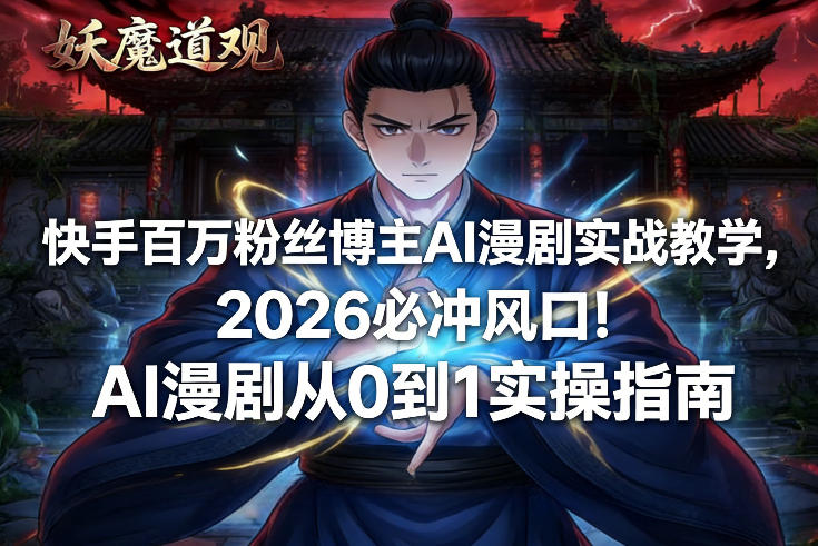 快手百万粉丝博主AI漫剧实战教学，2026必冲风口！AI漫剧从0到1实操指南-九节课