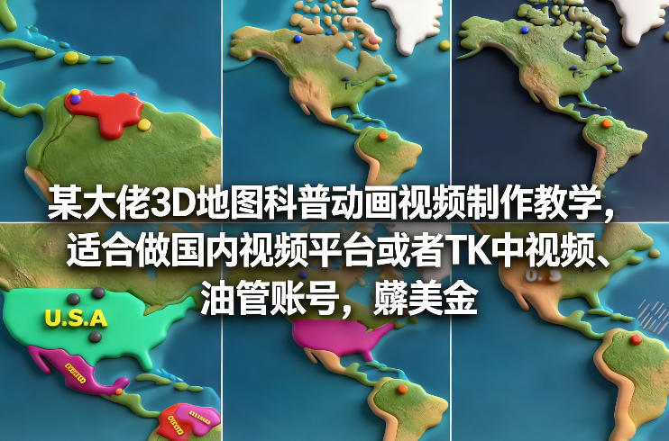 某大佬3D地图科普动画视频制作教学，适合做国内视频平台或者TK中视频、油管账号，賺美金-九节课