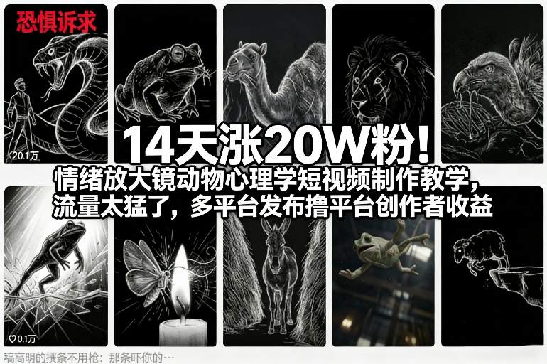 14天涨20W粉!情绪放大镜动物心理学短视频制作教学,流量太猛了,多平台发布撸平台创作者收益-九节课