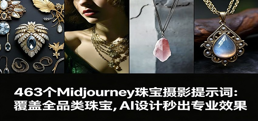 463个Midjourney珠宝摄影提示词：覆盖全品类珠宝，AI设计秒出专业效果-九节课
