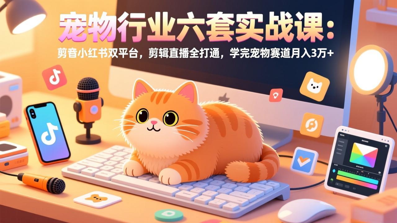 （17411期）宠物行业六套实战课：抖音小红书双平台，剪辑直播全打通，学完宠物赛道月入3万+-九节课