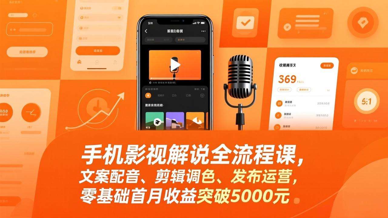 （17391期）手机影视解说全流程课，文案配音、剪辑调色、发布运营，零基础首月收益突破5000元-九节课