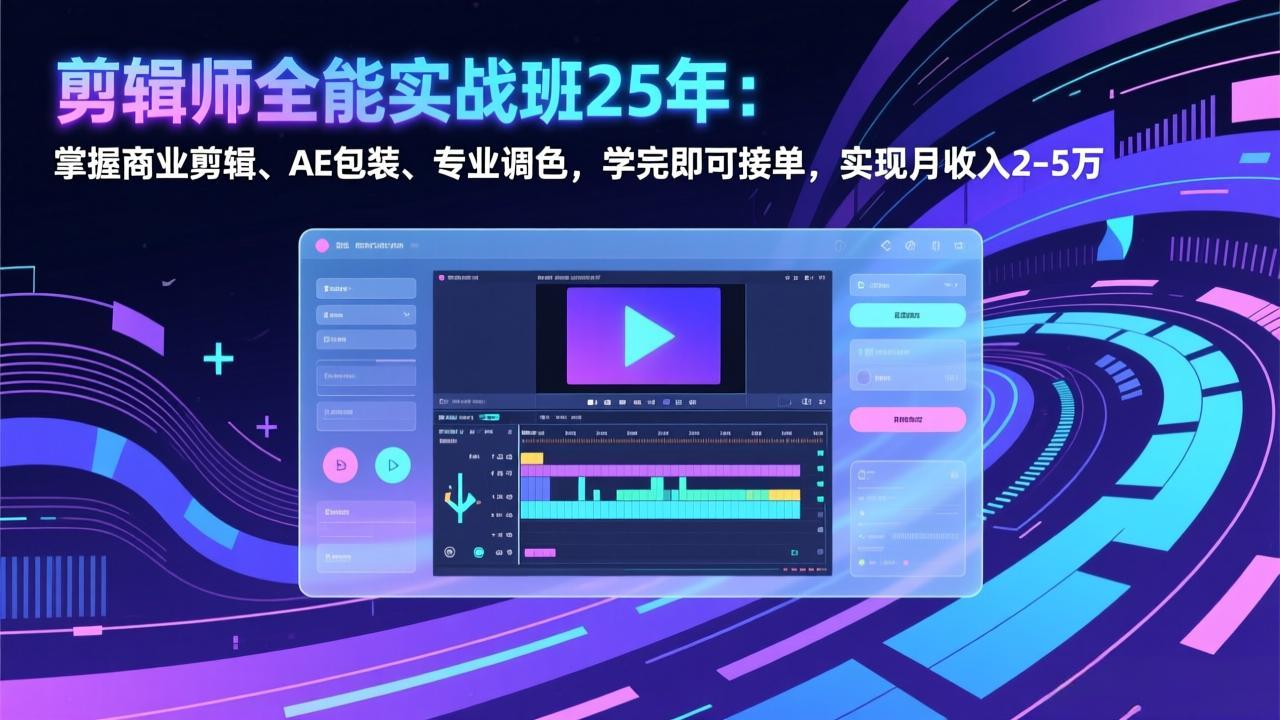 （17294期）剪辑师全能实战班25年：掌握商业剪辑、AE包装、专业调色，学完即可接单，实现月收入2-5万-九节课