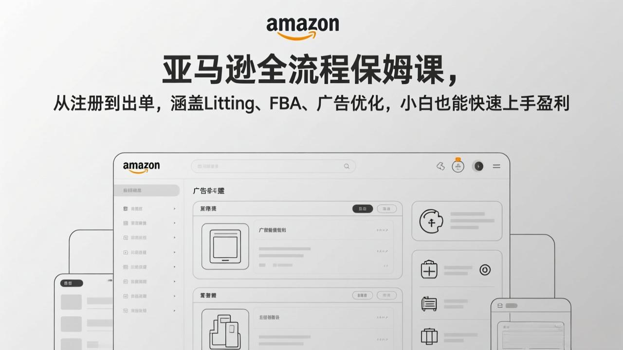 （17293期）亚马逊全流程保姆课，从注册到出单，涵盖Listing、FBA、广告优化，小白也能快速上手盈利-九节课