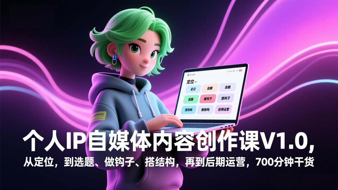 （17331期）个人IP自媒体内容创作课V1.0，从定位，到选题、做钩子、搭结构，再到后期运营，700分钟干货-九节课