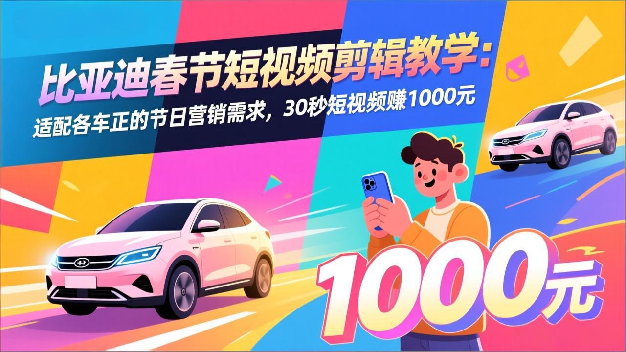 （17320期）比亚迪春节短视频剪辑教学：适配各车企的节日营销需求，30秒短视频赚1000元-九节课