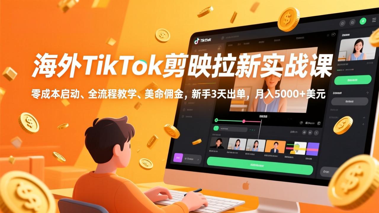（17340期）海外TikTok剪映拉新实战课，零成本启动、全流程教学、美金佣金，新手3天出单，月入5000+美元-九节课
