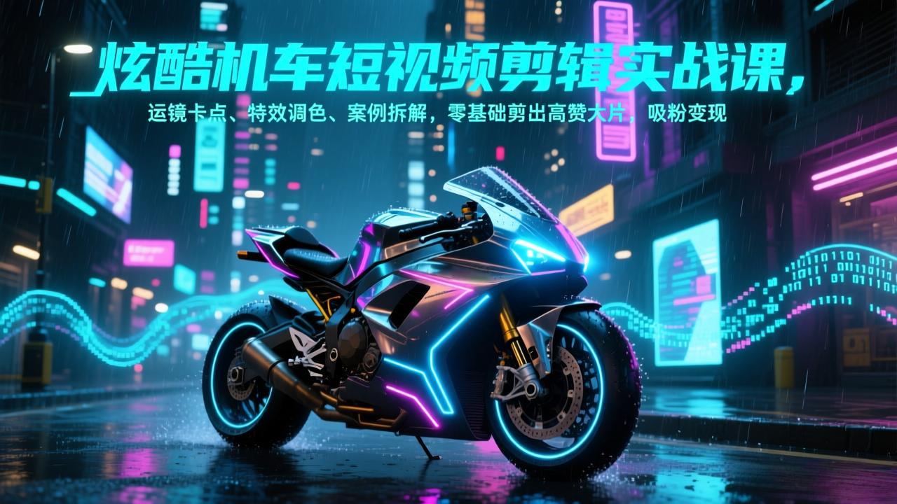 (17304期)炫酷机车短视频剪辑实战课,运镜卡点、特效调色、案例拆解,零基础剪出高赞大片,吸粉变现-九节课