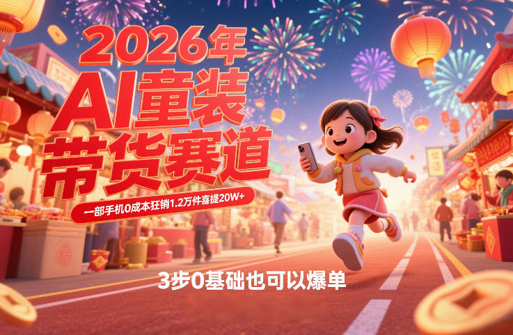 AI童装新春带货赛道，一部手机0成本狂销1.2万件喜提20W+，3步0基础也可以爆单-九节课
