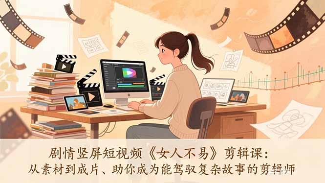 （17305期）剧情竖屏短视频《女人不易》剪辑课：从素材到成片、助你成为能驾驭复杂故事的剪辑师-九节课