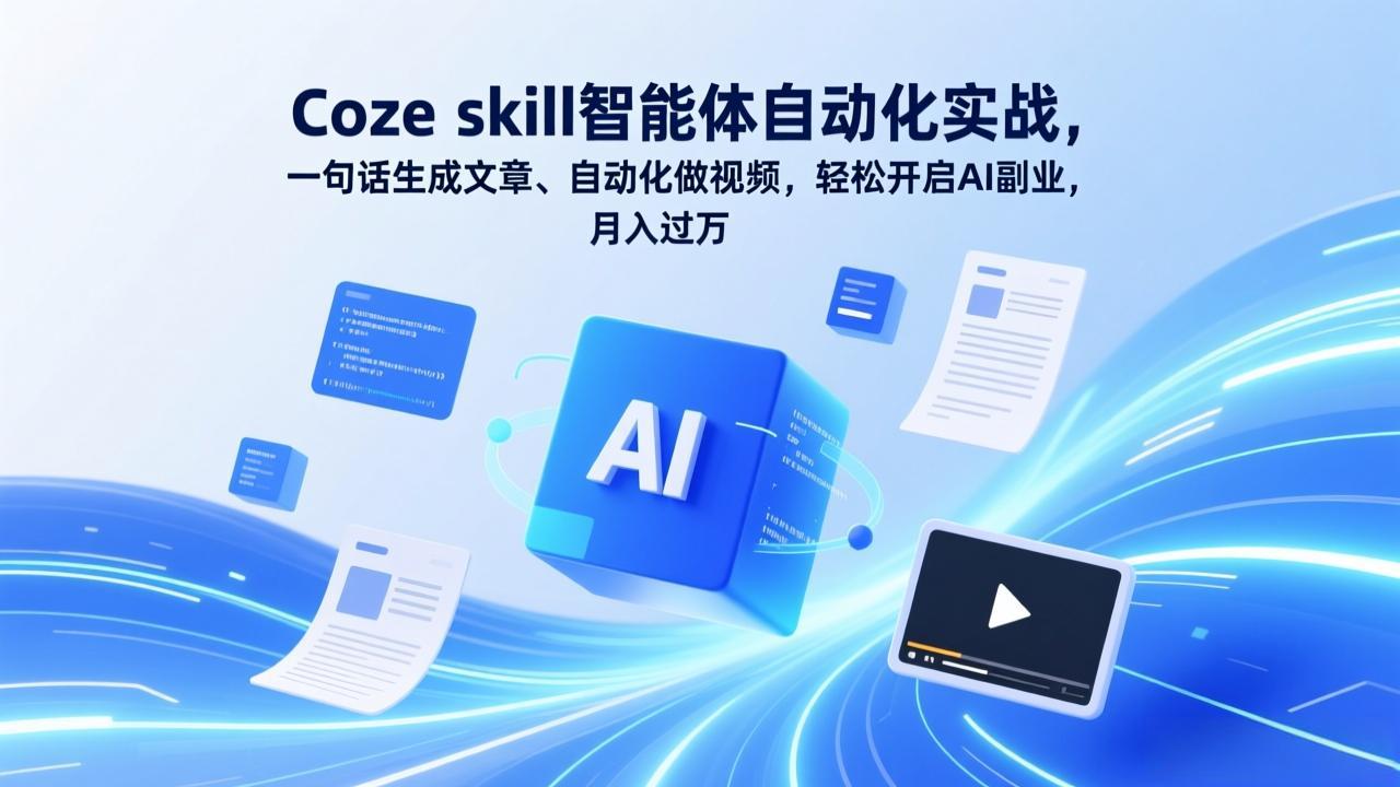 （17399期）Coze skill智能体自动化实战，一句话生成文章、自动化做视频，轻松开启AI副业，月入过万-九节课