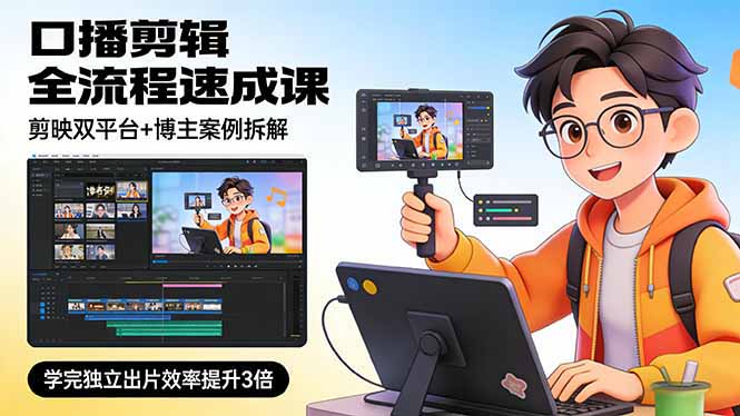 （17420期）口播剪辑全流程速成课，剪映双平台+博主案例拆解，学完独立出片效率提升3倍-九节课