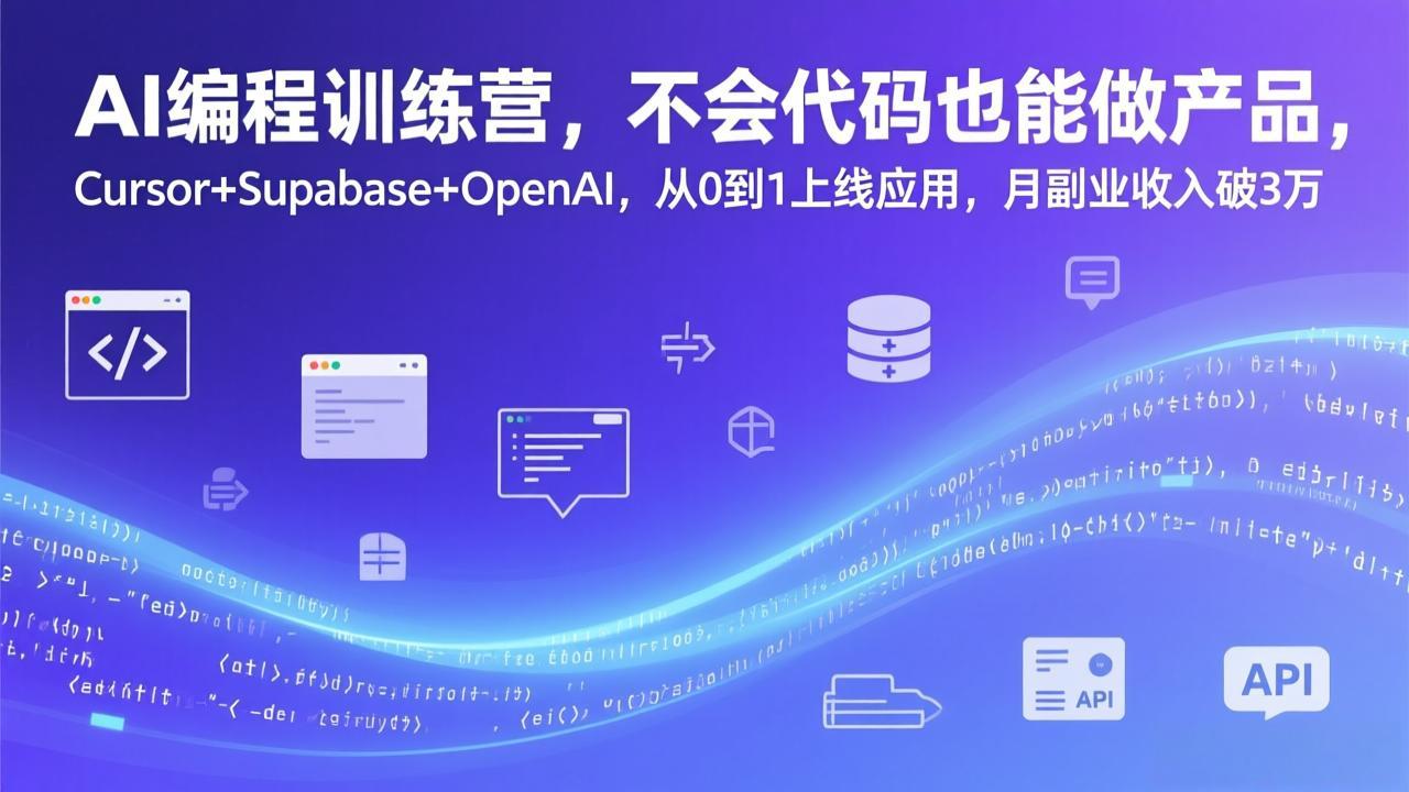 （17388期）AI编程训练营，不会代码也能做产品，Cursor+Supabase+OpenAI，从0到1上线应用，月副业收入破3万-九节课