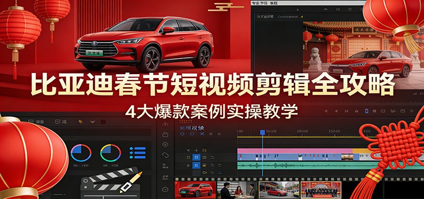 比亚迪春节短视频剪辑全攻略，4大爆款案例实操教学-九节课