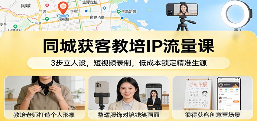 同城获客教培IP流量课：3步立人设，短视频录制，低成本锁定精准生源-九节课