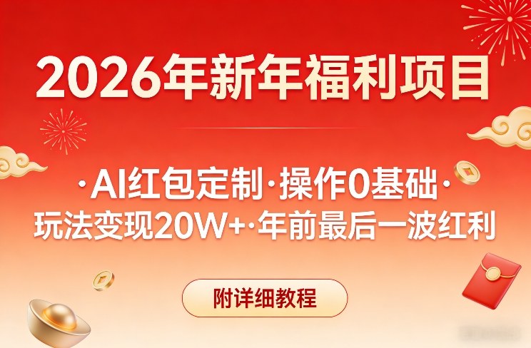 新年福利项目，AI红包定制，操作0基础，玩法变现20W+年前最后一波红利，附详细教程-九节课