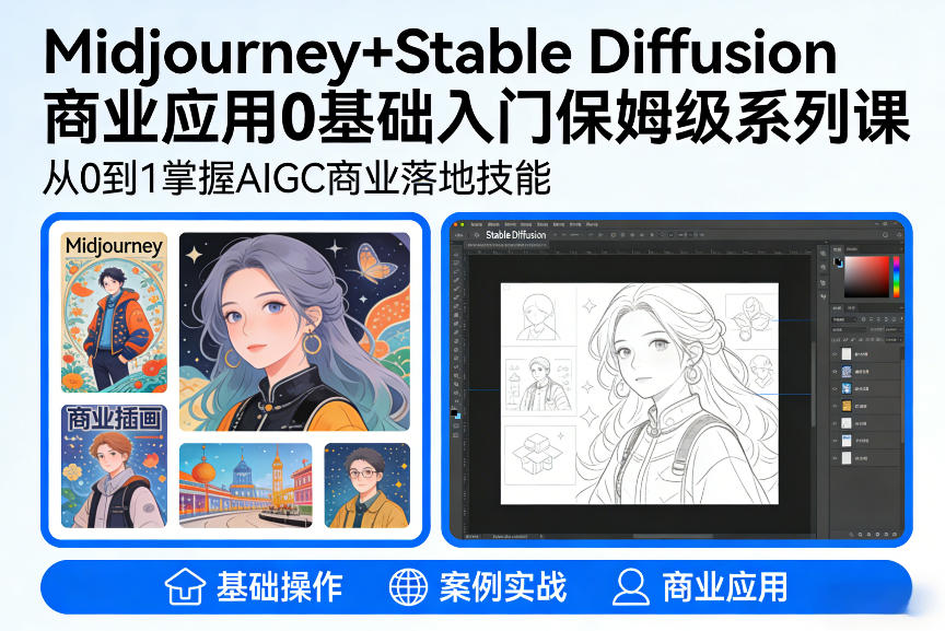 AIGC商业应用Midjourney+Stable Diffusion教程，0基础入门保姆级系列课-九节课