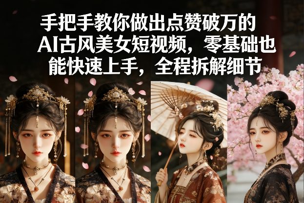 手把手教你做出点赞破万的AI古风美女短视频，零基础也能快速上手，全程拆解细节-九节课