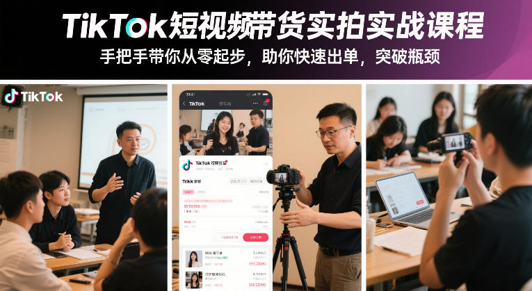TikTok短视频带货实拍实战课程，手把手带你从零起步，助你快速出单，突破瓶颈-九节课