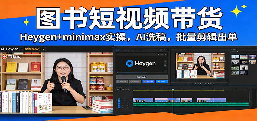 图书短视频带货：Heygen+minimax实操，AI洗稿 ，批量剪辑出单-九节课