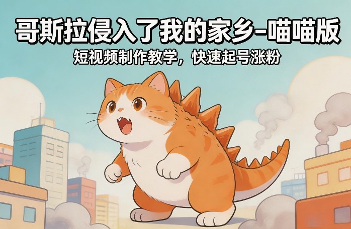哥斯拉侵入了我的家乡–喵喵版短视频制作教学，快速起号涨粉-九节课