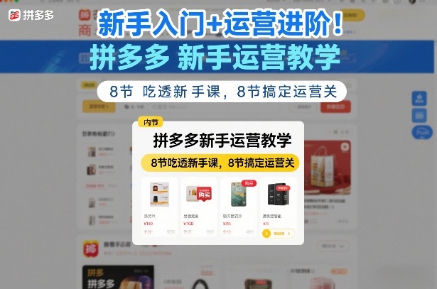 新手入门+运营进阶！拼多多新手运营教学，8节吃透新手课，8节搞定运营关-九节课