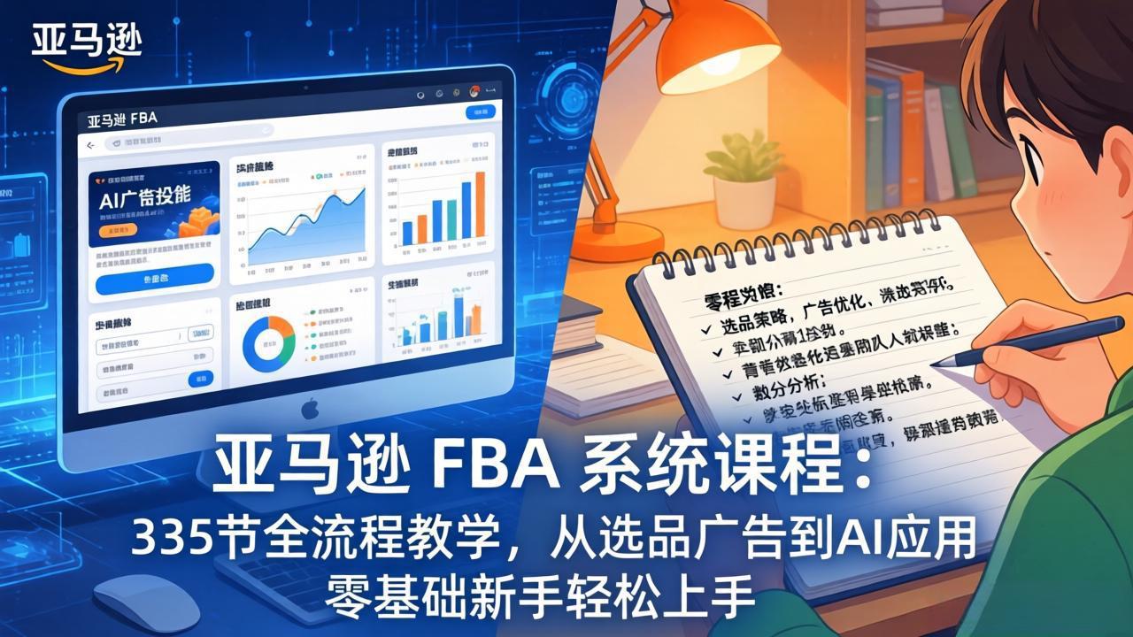 （17744期）亚马逊 FBA 系统课程（更新26年3月）335节全流程教学，从选品广告到AI应用，零基础新手轻松上手-九节课