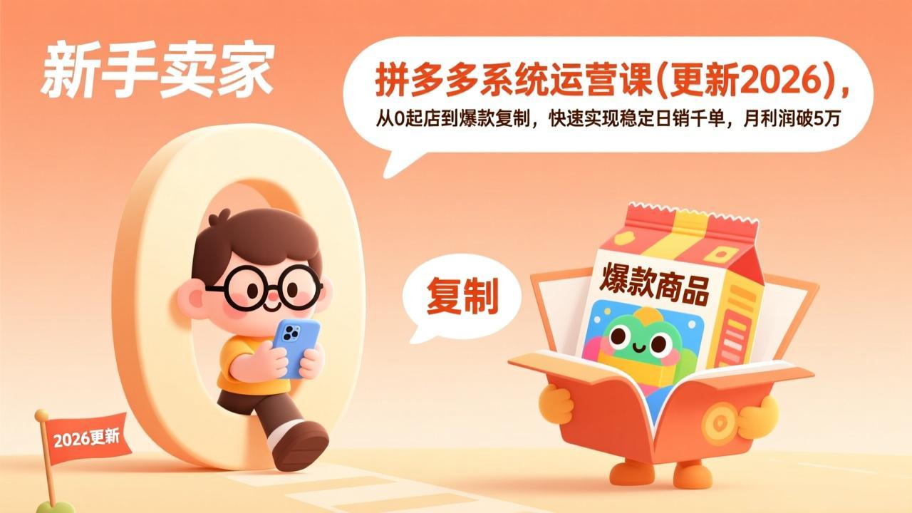 （17807期）拼多多系统运营课(更新3月)，从0起店到爆款复制，快速实现稳定日销千单，月利润破5万-九节课