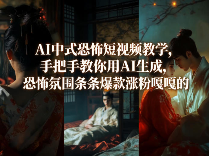 AI中式恐怖短视频教学，手把手教你用AI生成，恐怖氛围条条爆款涨粉嘎嘎的-九节课