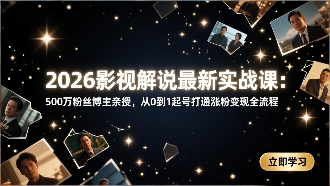 （17530期）2026影视解说最新实战课：500万粉丝博主亲授，从0到1起号打通涨粉变现全流程-九节课