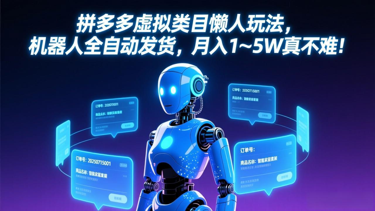 （17547期）拼多多虚拟类目懒人玩法，机器人全自动发货，月入 1-5W 真不难！-九节课
