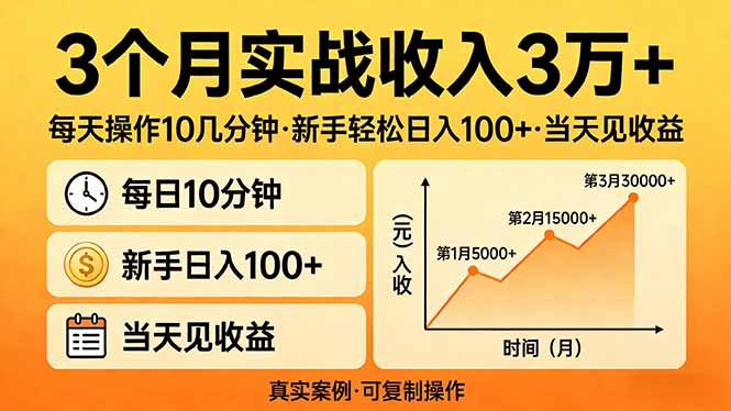 (17639期)3个月实战收入3万+,每天操作10几分钟,新手轻松日入100+,当天见收益-九节课