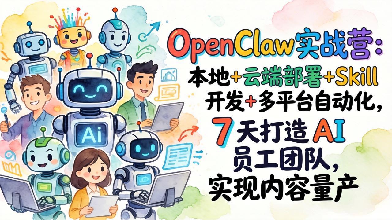 （17673期）OpenClaw实战营-更新：本地+云端部署+Skill开发+多平台自动化，7天打造AI员工团队+实现内容量产-九节课