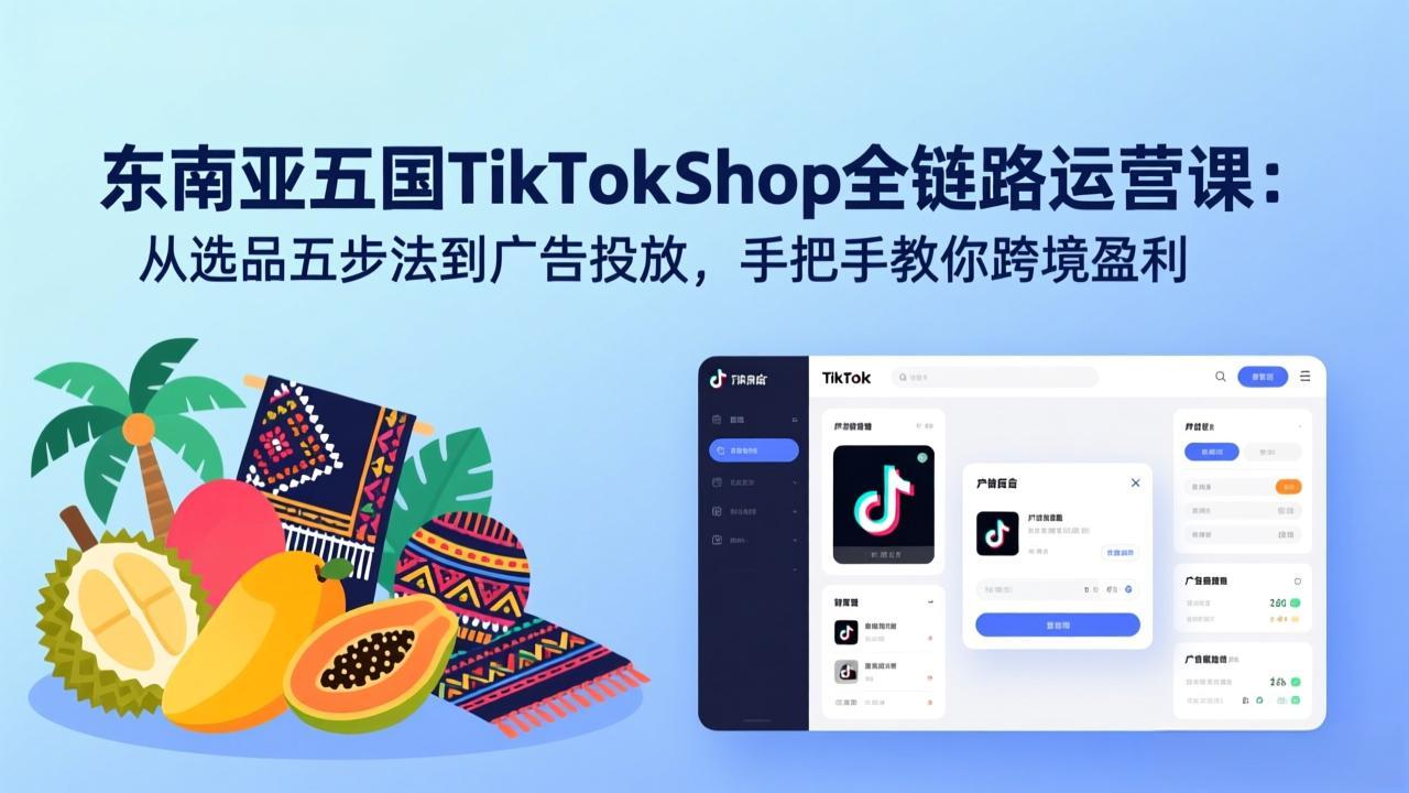 (17511期)东南亚五国TikTok Shop全链路运营课:从选品五步法到广告投放,手把手教你跨境盈利-九节课