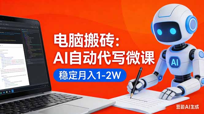 (17582期)电脑搬砖:AI自动代写微课,稳定月入1-2W,提供接单渠道,0门槛小白可做!-九节课
