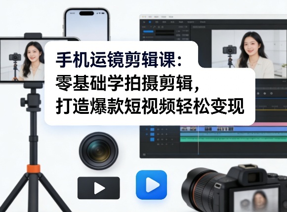 手机运镜剪辑课：零基础学拍摄剪辑，打造爆款短视频轻松变现-九节课