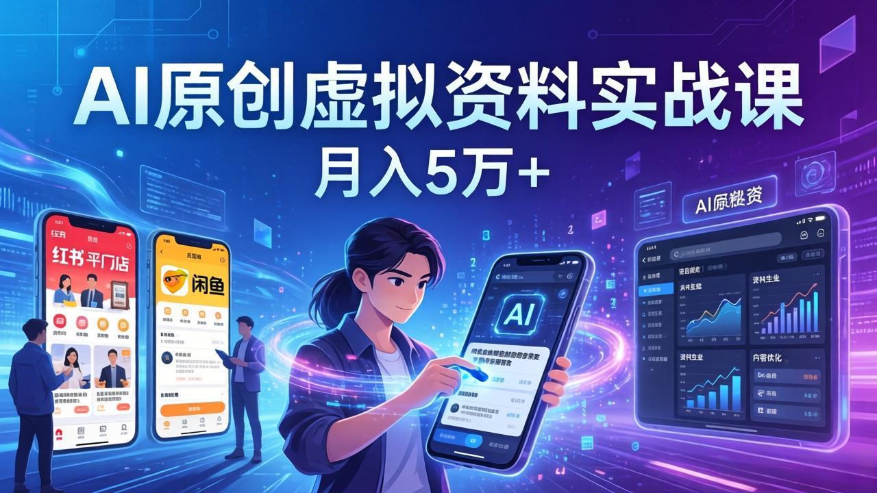 (17657期)AI原创虚拟资料实战课:2026新机会,小红书闲鱼开店,普通人用AI轻松变现,月入5万+-九节课