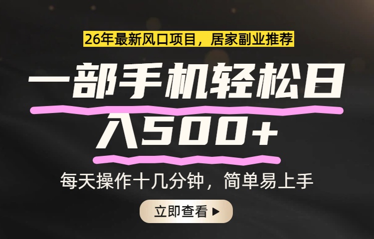 （17680期）26年居家副业首选，一部手机轻松日入500+，长期稳定可做-九节课