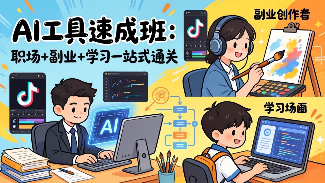 (17650期)AI工具速成班:职场+副业+学习一站式通关,20+爆款类型+剪映技巧+抖音算法,0基础快速上手-九节课