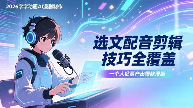 （17477期）2026字字动画AI漫剧制作-1期，选文配音剪辑技巧全覆盖，一个人就能批量产出爆款漫剧-九节课