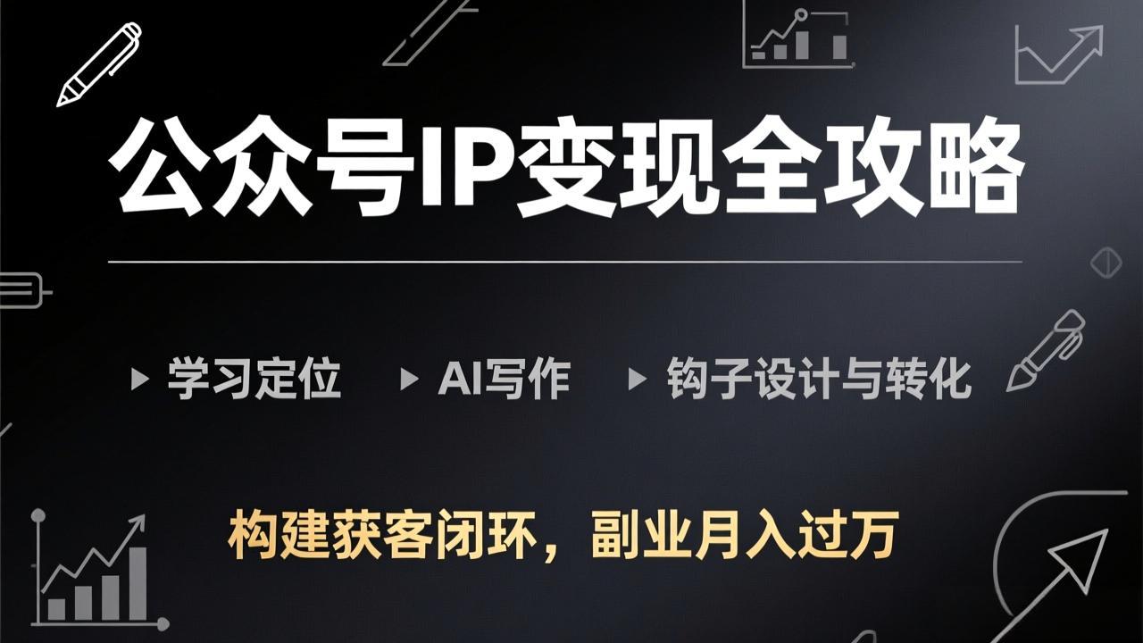 （17523期）公众号IP变现全攻略-更新，学习定位、AI写作、钩子设计与转化，构建获客闭环，副业月入过万-九节课