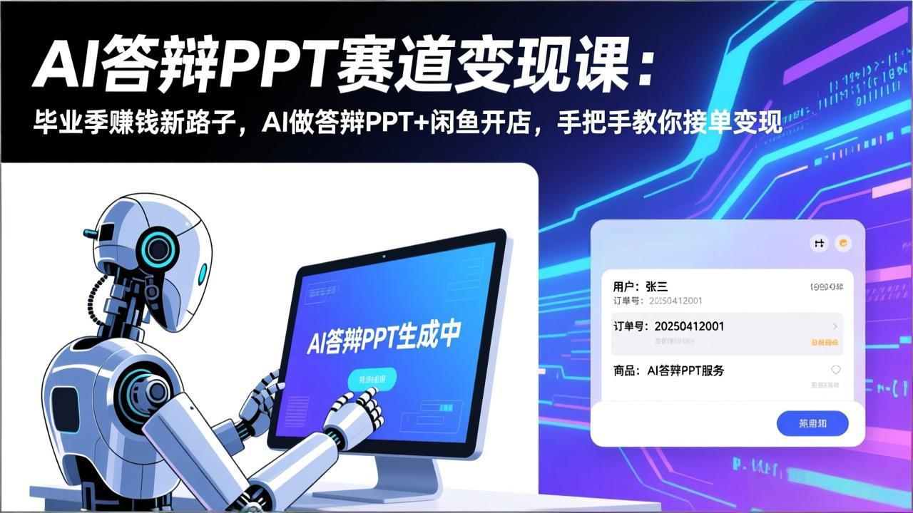 （17546期）AI答辩PPT赛道变现课：毕业季赚钱新路子，AI做答辩PPT+闲鱼开店，手把手教你接单变现-九节课