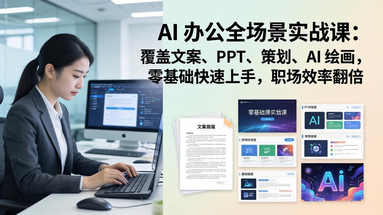 （17732期） AI 办公全场景实战课：覆盖文案、PPT、策划、AI 绘画，零基础快速上手，职场效率翻倍-九节课