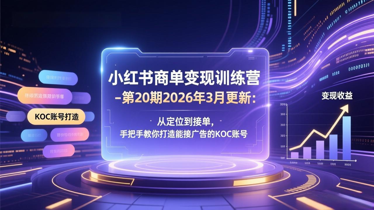 （17590期）小红书商单变现训练营-第20期26年3月更新：从定位到接单，手把手教你打造能接广告的KOC账号-九节课
