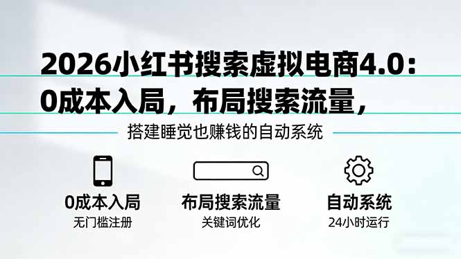 （17659期）2026小红书搜索虚拟电商4.0：0成本入局，布局搜索流量，搭建睡觉也赚钱的自动系统-九节课