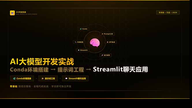 （17723期）AI大模型开发实战：Conda环境搭建→提示词工程→Streamlit聊天应用，零基础到项目落地-九节课